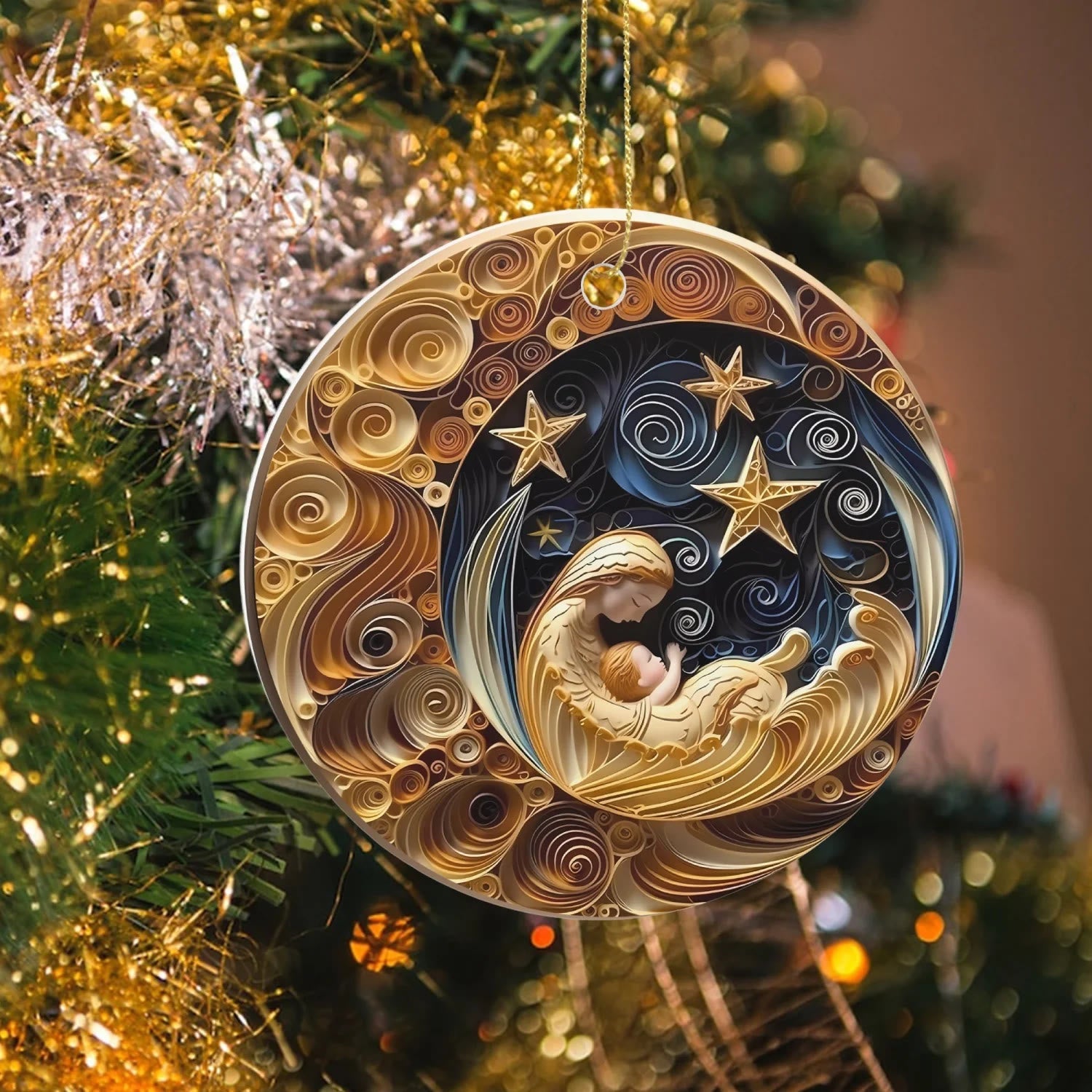 Christiandiscipleshop Colored Style Nativity Scene Star Moon Holy Night Acrylic Christmas Nativity Hanging Ornaments