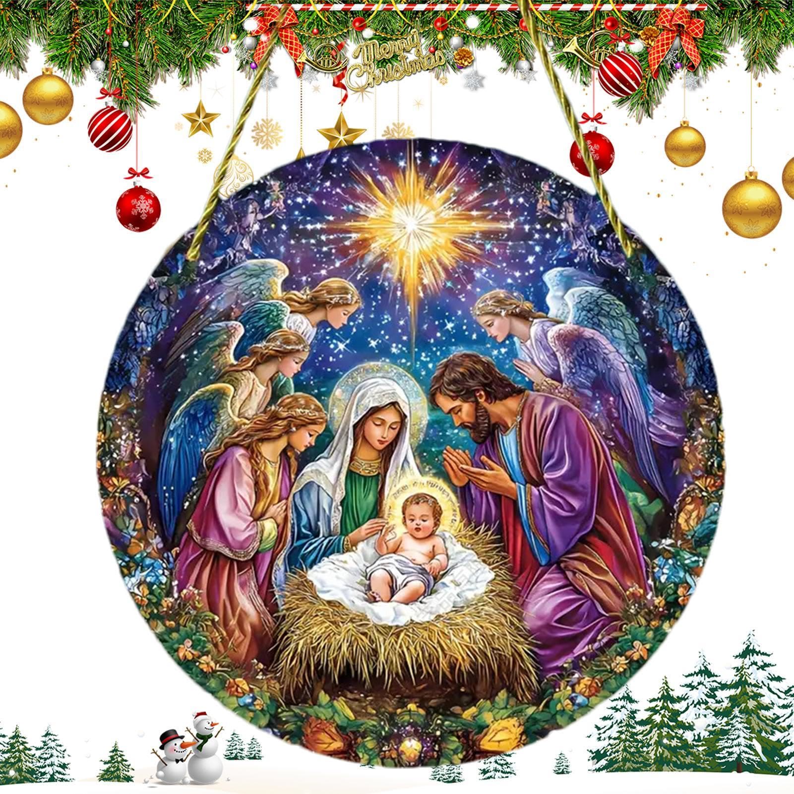 Christianartworkshop Classic Colored Style Nativity Scene Angels Christmas Nativity Hanging Ornaments