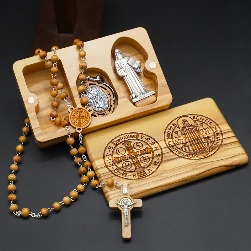 Christiandiscipleshop Classic Style Devotional St. Benedict Olive Wood Rosary Set