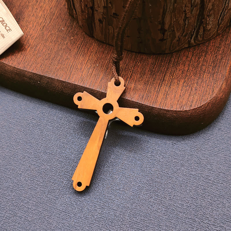 Christiandiscipleshop Classic Style Olive Wood Crucifix Devotion Blessed Pendant Necklace