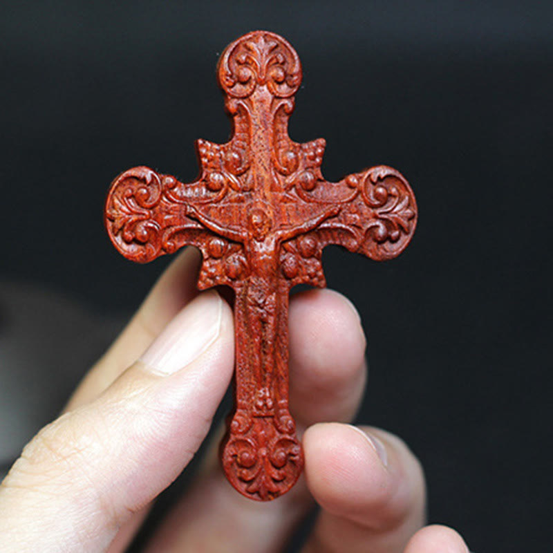 Christiandiscipleshop Classic Style Crucifix Sacred Protection Scrollwork Rosewood Pendant Necklace