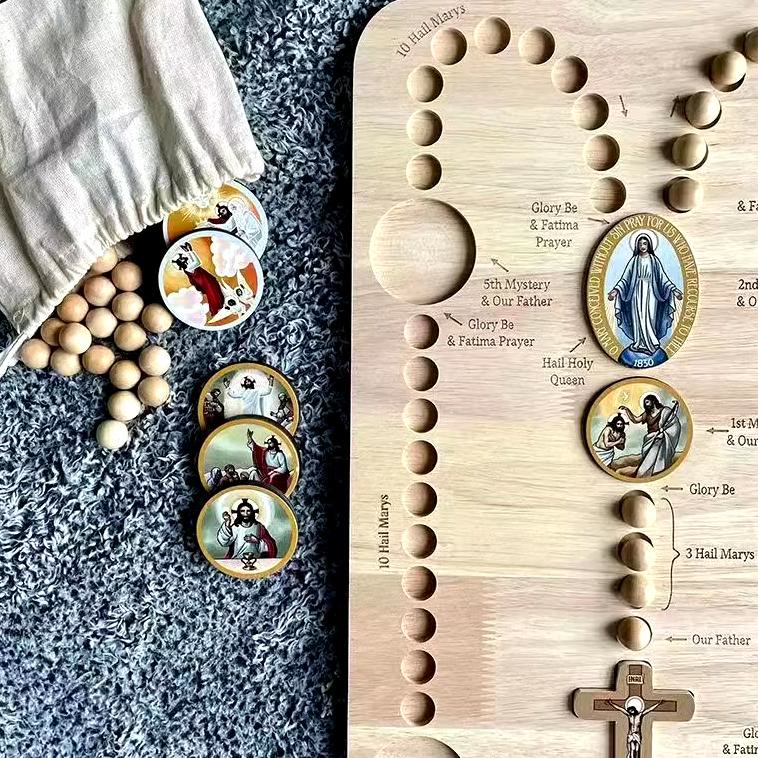 Christiandiscipleshop Early Education Learning Mystery & Our Father Prayer Card Wooden Rosary Board Set