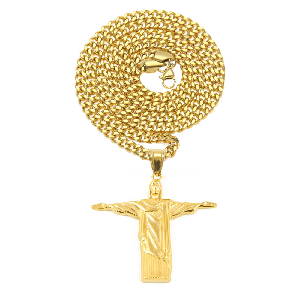 Christiandiscipleshop Classic Style Majestic Golden Finish Christ the Redeemer Pendant Necklace