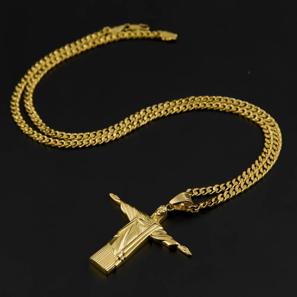 Christiandiscipleshop Classic Style Majestic Golden Finish Christ the Redeemer Pendant Necklace