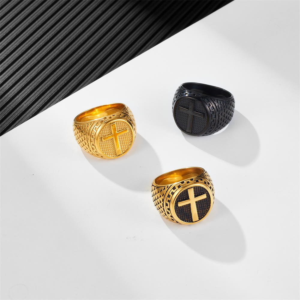 Christiandiscipleshop Crafted Classic Style Cross Sacred Protection Stainless Steel Ring