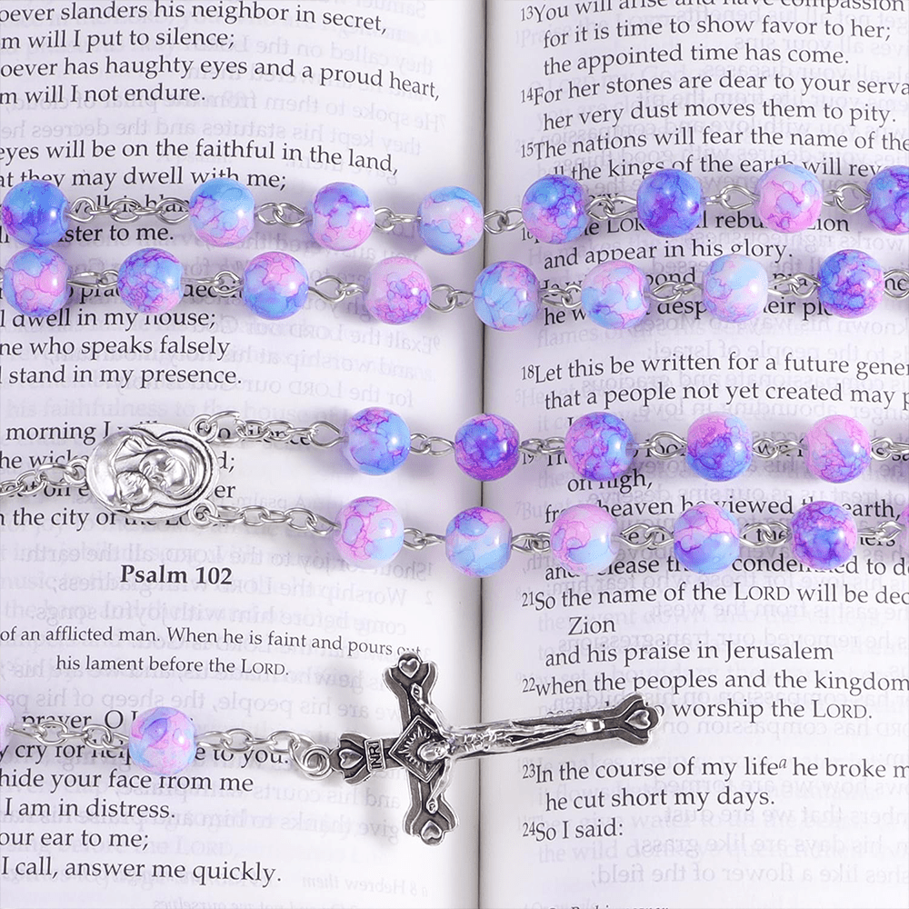christiandiscipleshop Madonna and Child & Crucifix of 8 mm Round Multicolor Acrylic Alloy Chain Rosary