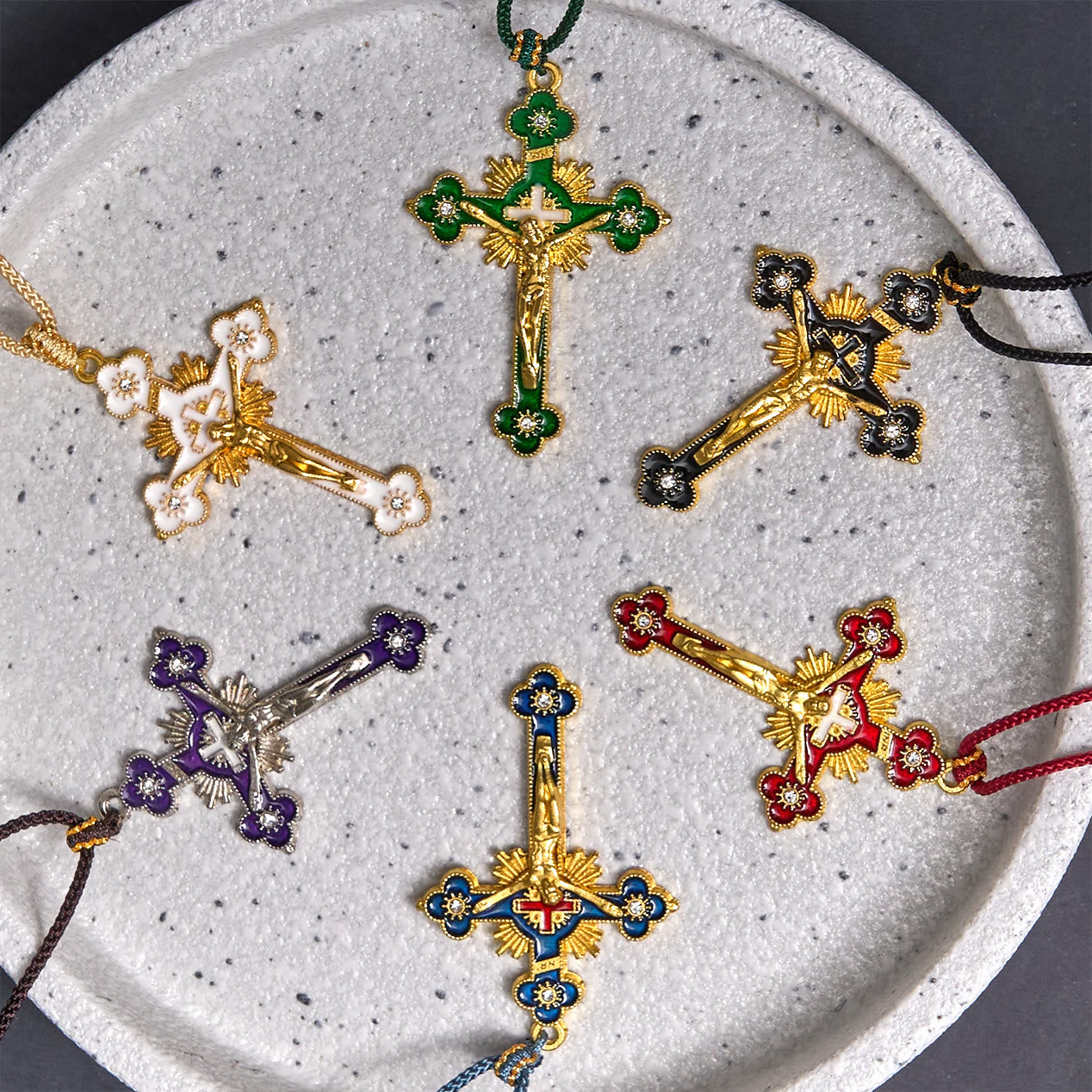 Christiandiscipleshop Classic Style Multicolor Crucifix Faith Pendant with Colored Rope Necklace