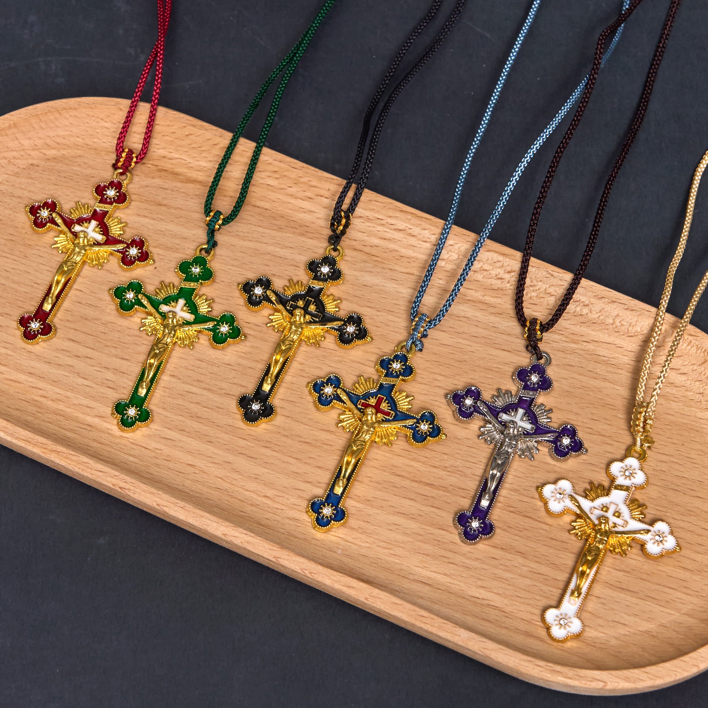 Christiandiscipleshop Classic Style Multicolor Crucifix Faith Pendant with Colored Rope Necklace