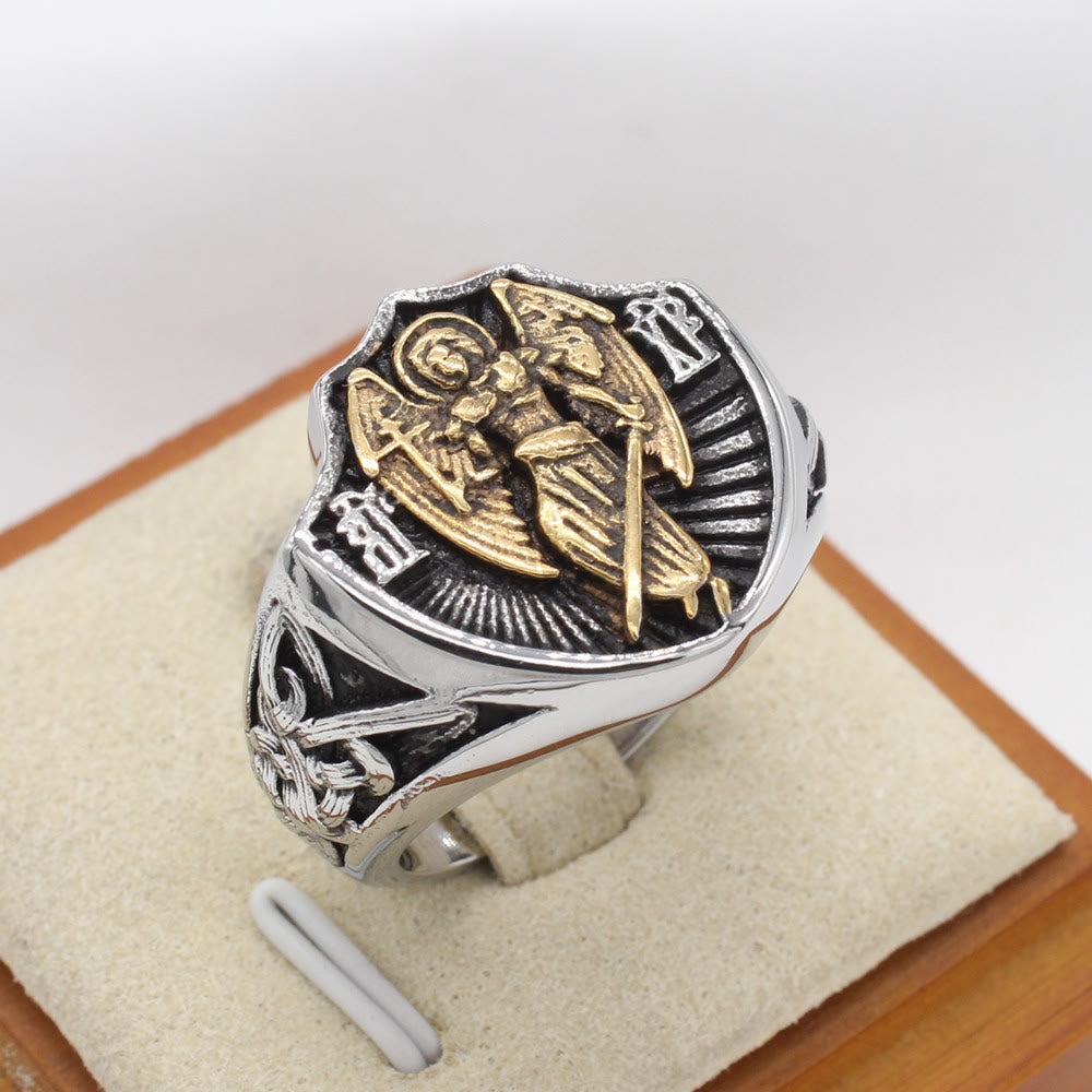 Christiandiscipleshop Retro Style St. Michael Guardian Angel Protection & Strength Ring
