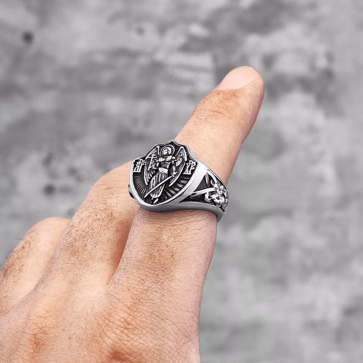 Christiandiscipleshop Retro Style St. Michael Guardian Angel Protection & Strength Ring