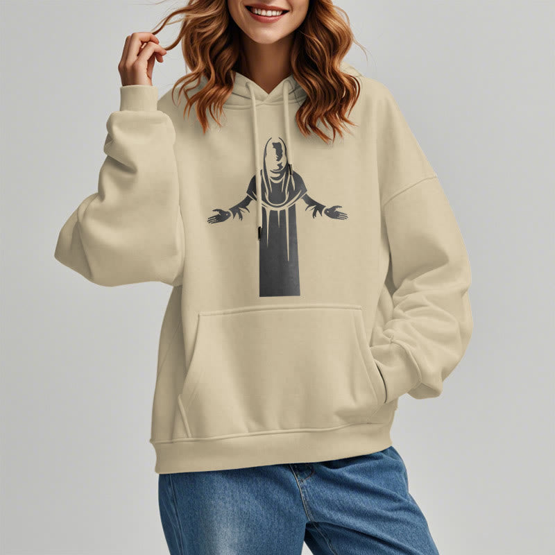 Christiandiscipleshop Classic Style Saint Figure Hands Open Praying Fleece Lined Polyester Hoodie