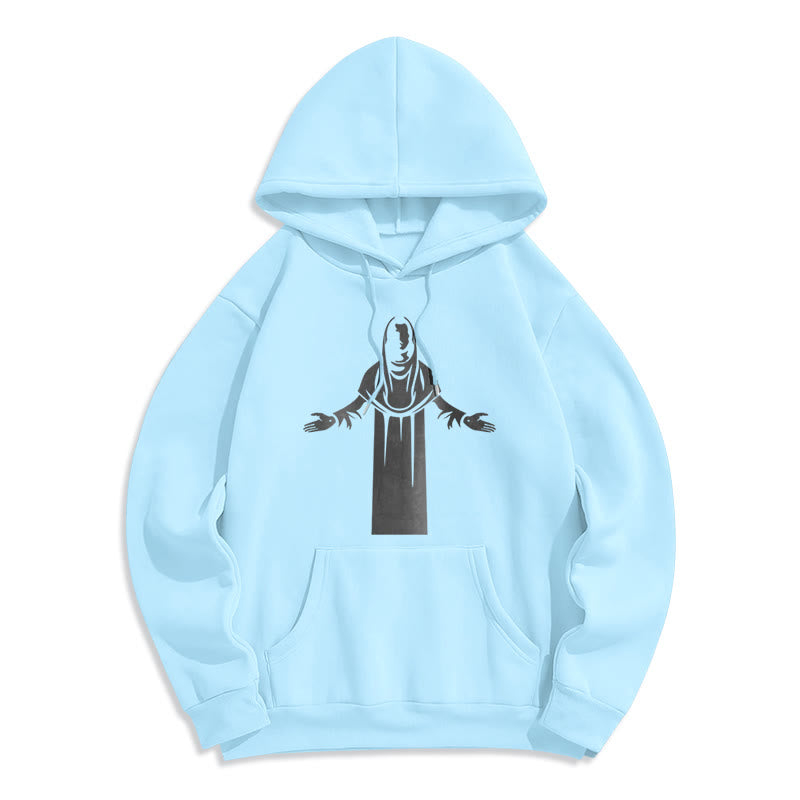 Christiandiscipleshop Classic Style Saint Figure Hands Open Praying Fleece Lined Polyester Hoodie