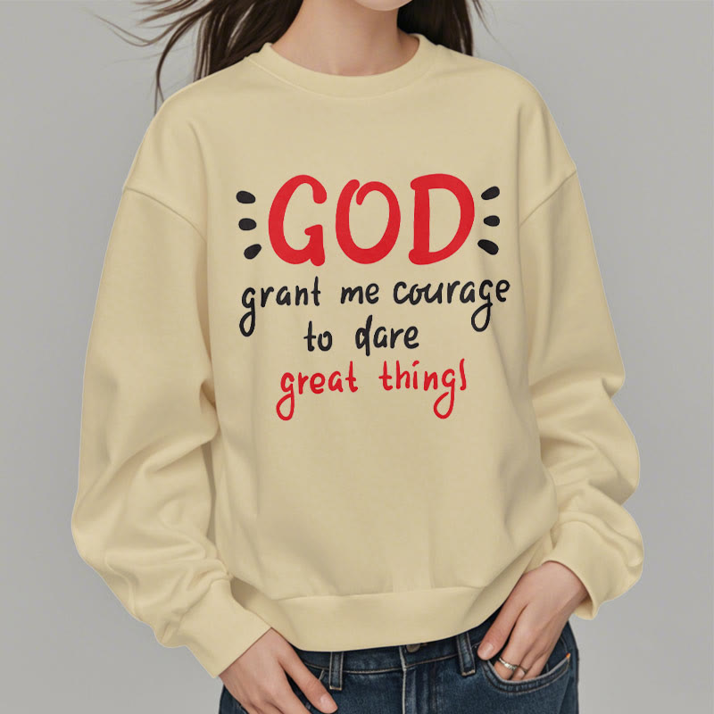 christiandiscipleshop Modern Style God Grant Me Courage Fleece Lined Polyester Sweatshirt