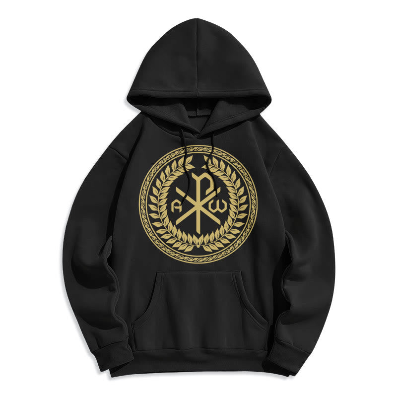 Christiandiscipleshop Classic Style Sacred Chi-rho Emblem Laurel Wreath Fleece Lined Polyester Hoodie