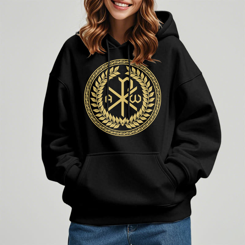 Christiandiscipleshop Classic Style Sacred Chi-rho Emblem Laurel Wreath Fleece Lined Polyester Hoodie