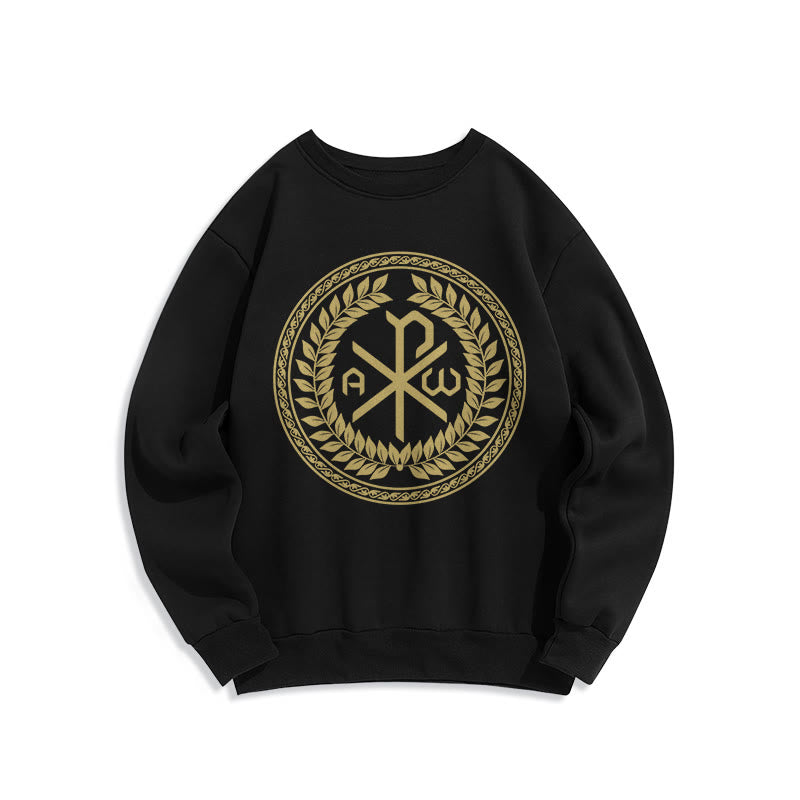 Christiandiscipleshop Classic Style Sacred Chi-rho Emblem Laurel Wreath Fleece Lined Polyester Sweatshirt