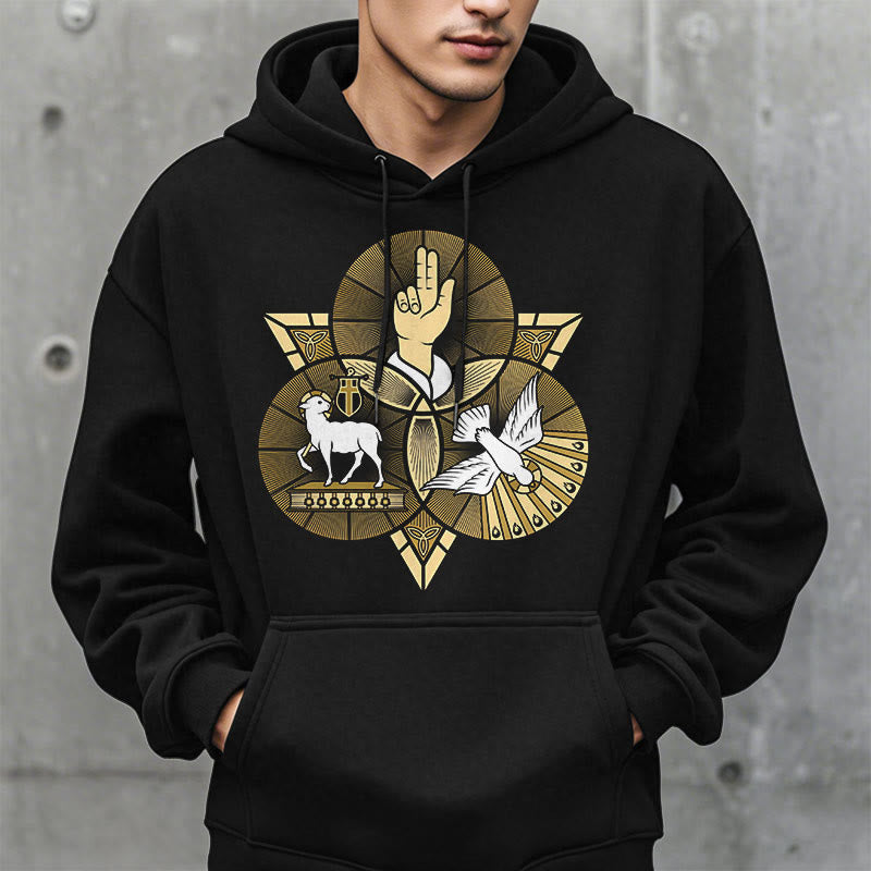 Christiandiscipleshop Modern Style St. Benedict Lamb Of God Dove Fleece Lined Polyester Hoodie