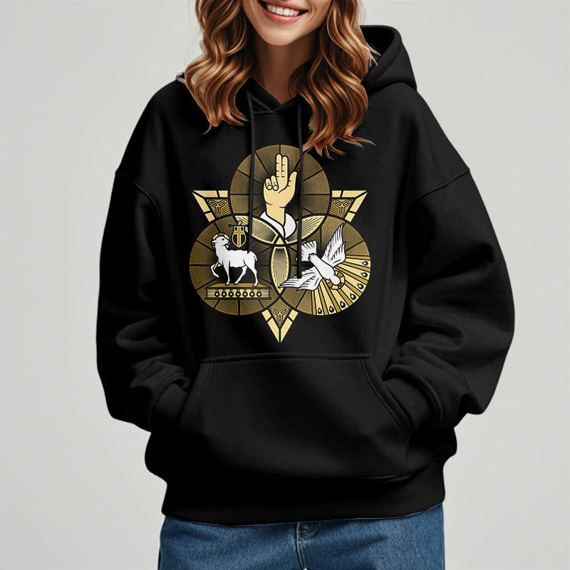 Christiandiscipleshop Modern Style St. Benedict Lamb Of God Dove Fleece Lined Polyester Hoodie