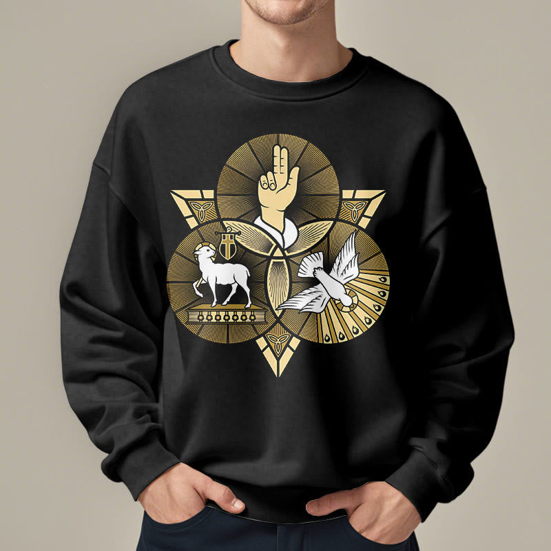 Christiandiscipleshop Modern Style St. Benedict Lamb Of God Dove Fleece Lined Polyester Sweatshirt