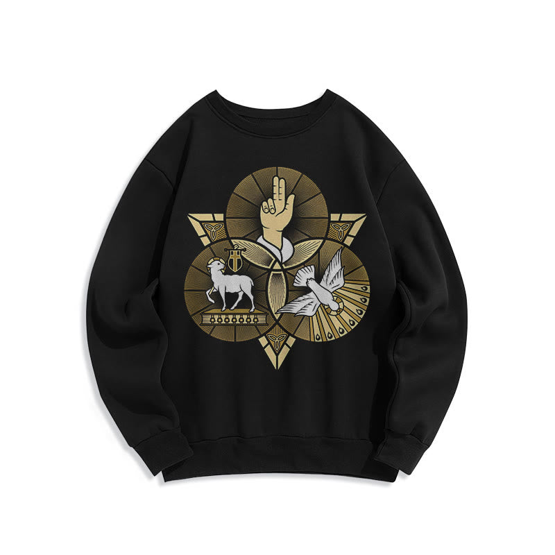 Christiandiscipleshop Modern Style St. Benedict Lamb Of God Dove Fleece Lined Polyester Sweatshirt