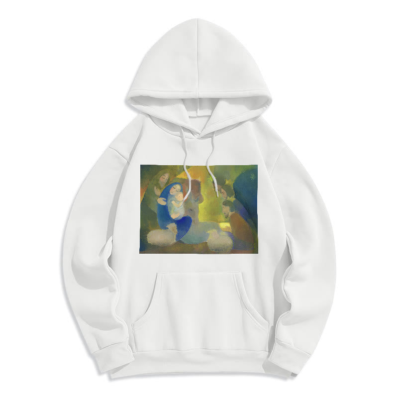 Christianartworkshop Classic Colored Style Nativity Scene Holy Night Fleece Lined Polyester Hoodie