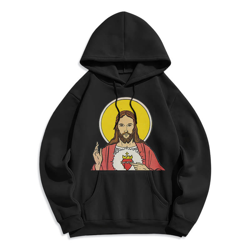 Christianartworkshop Classic Colored Style Sacred Heart Of Jesus Fleece Lined Polyester Hoodie