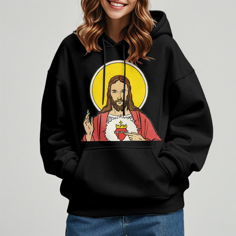 Christianartworkshop Classic Colored Style Sacred Heart Of Jesus Fleece Lined Polyester Hoodie