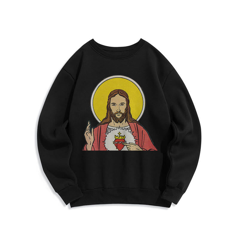 Christianartworkshop Classic Colored Style Sacred Heart Of Jesus Fleece Lined Polyester Sweatshirt