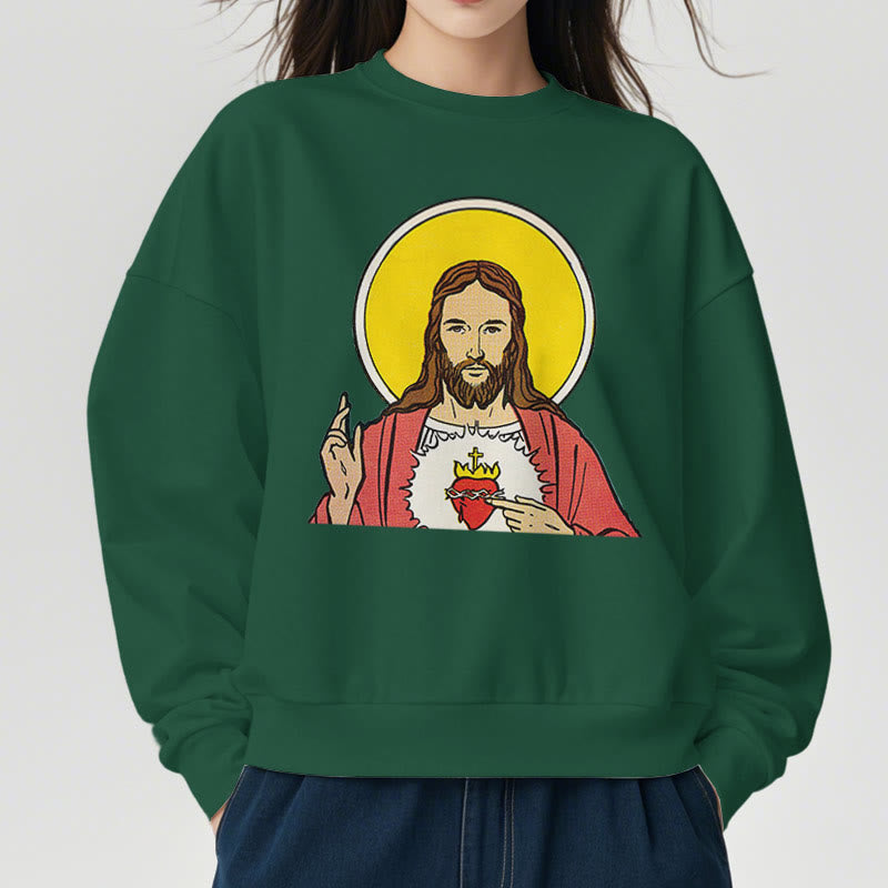 Christianartworkshop Classic Colored Style Sacred Heart Of Jesus Fleece Lined Polyester Sweatshirt