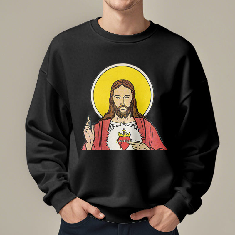Christianartworkshop Classic Colored Style Sacred Heart Of Jesus Fleece Lined Polyester Sweatshirt
