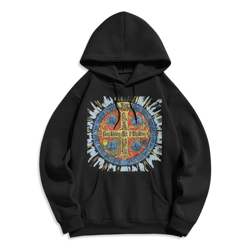 Christianartworkshop Classic Colored Style Pax Benedictine Cross Fleece Lined Polyester Hoodie