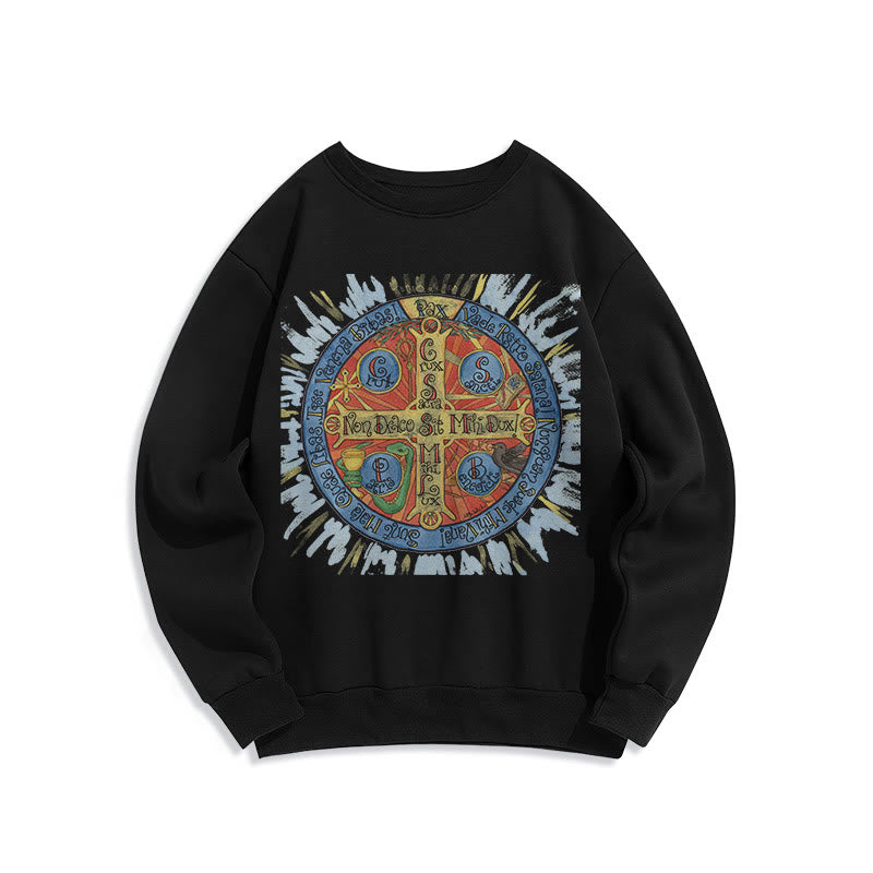 Christianartworkshop Classic Colored Style Pax Benedictine Cross Fleece Lined Polyester Sweatshirt
