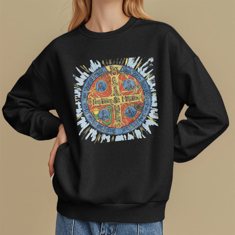 Christianartworkshop Classic Colored Style Pax Benedictine Cross Fleece Lined Polyester Sweatshirt