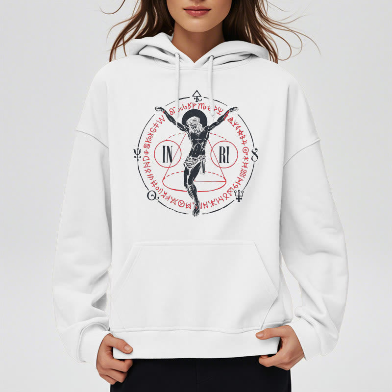 Christiandiscipleshop Classic Style Sacred INRI Crucifix Faith Fleece Lined Polyester Hoodie
