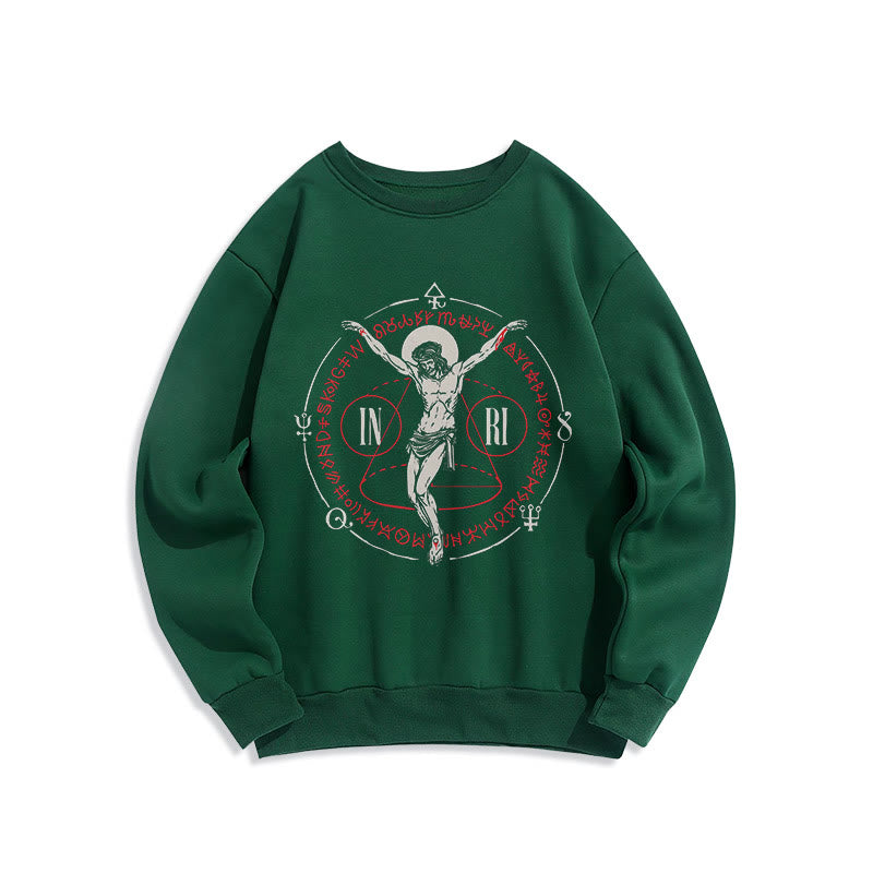 Christiandiscipleshop Classic Style Sacred INRI Crucifix Faith Fleece Lined Polyester Sweatshirt