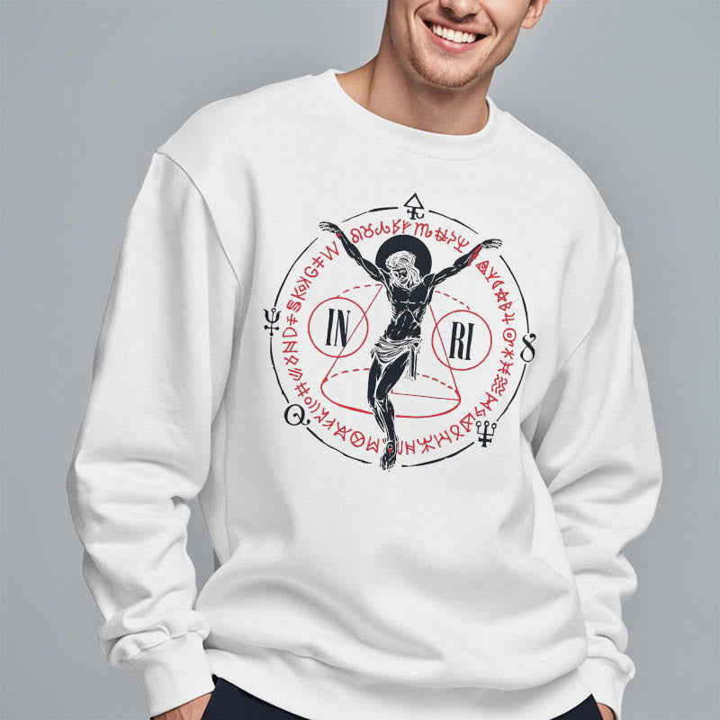 Christiandiscipleshop Classic Style Sacred INRI Crucifix Faith Fleece Lined Polyester Sweatshirt