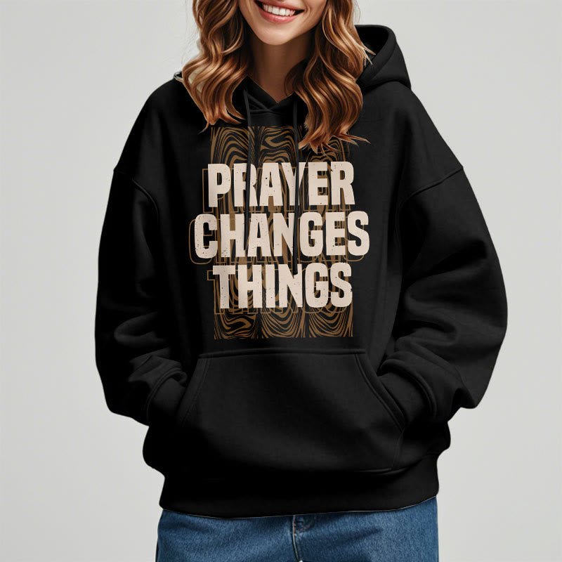 christiandiscipleshop Modern Style Prayer Changes Things Fleece Lined Polyester Hoodie
