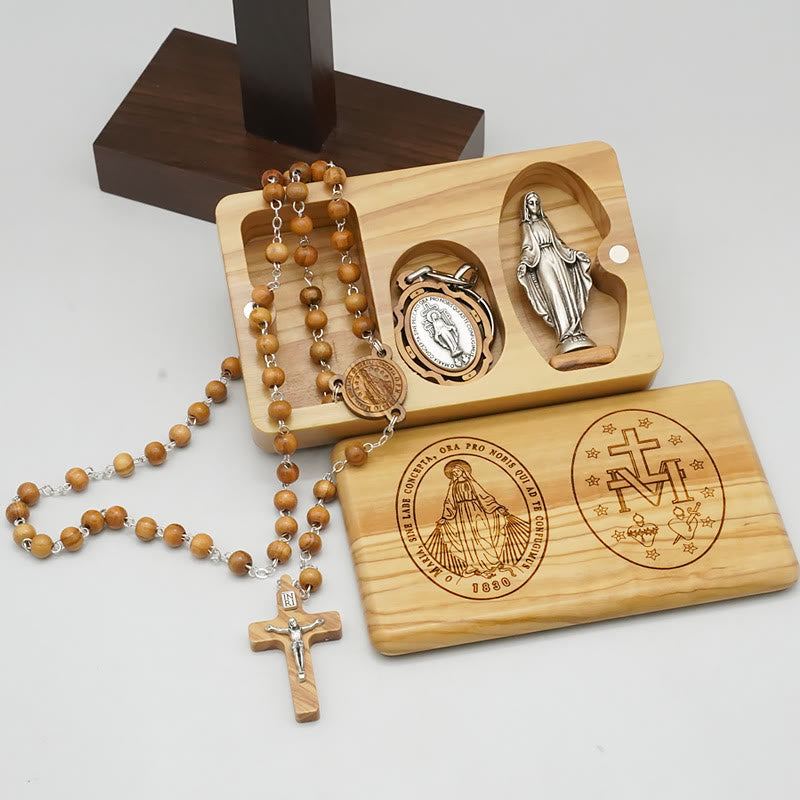 Christiandiscipleshop Classic Style Devotional Virgin Mary Olive Wood Rosary Set