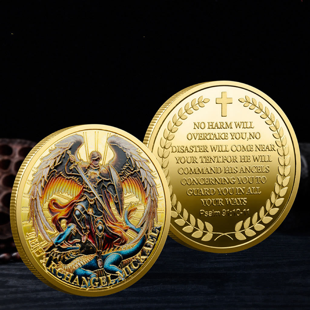 Christiandiscipleshop Classic Style Saint Michael the Archangel Psalm 91:10-11 Protection Strengthen Connection Coin