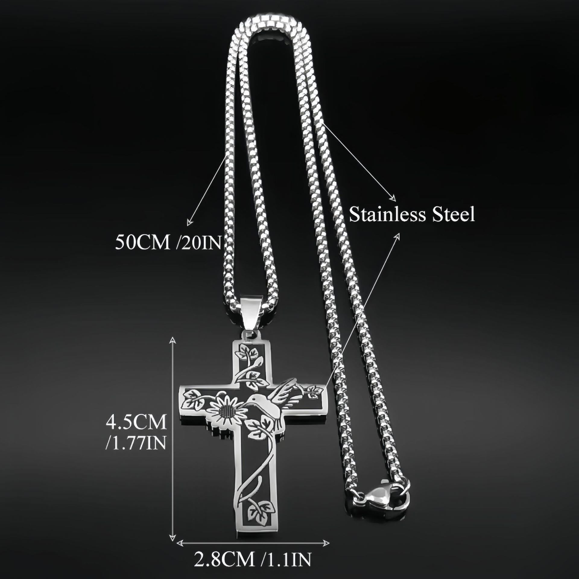 christiandiscipleshop Modern Style Hummingbird Floral Vines Cross Pendant Necklace