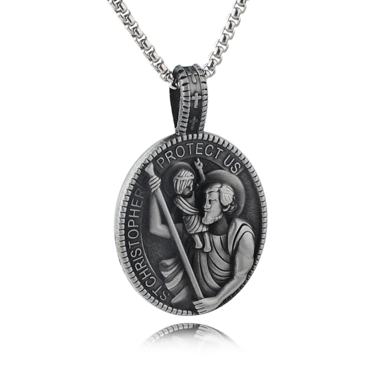 Christiandiscipleshop Classic Style Crafted St. Christopher Protect Us Pendant Necklace