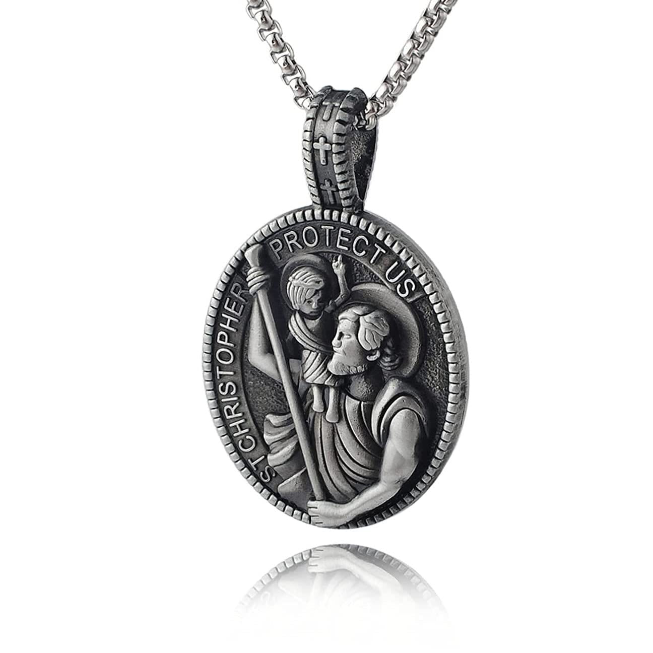 Christiandiscipleshop Classic Style Crafted St. Christopher Protect Us Pendant Necklace