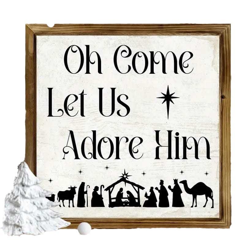 Christiandiscipleshop Classic Style Oh Come Let Us Adore Him Nativity Scene Wooden Sign Ornaments