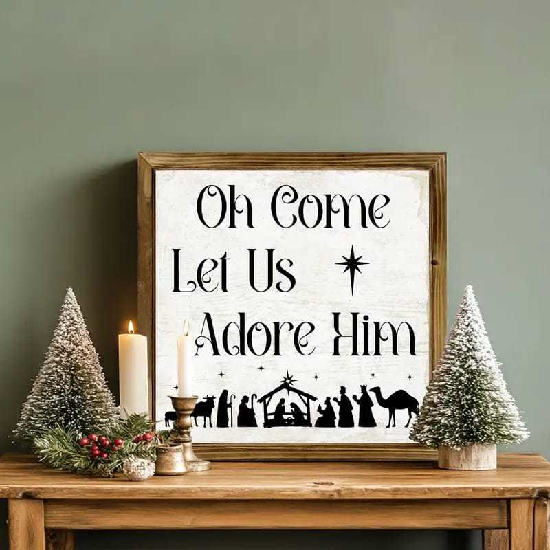 Christiandiscipleshop Classic Style Oh Come Let Us Adore Him Nativity Scene Wooden Sign Ornaments
