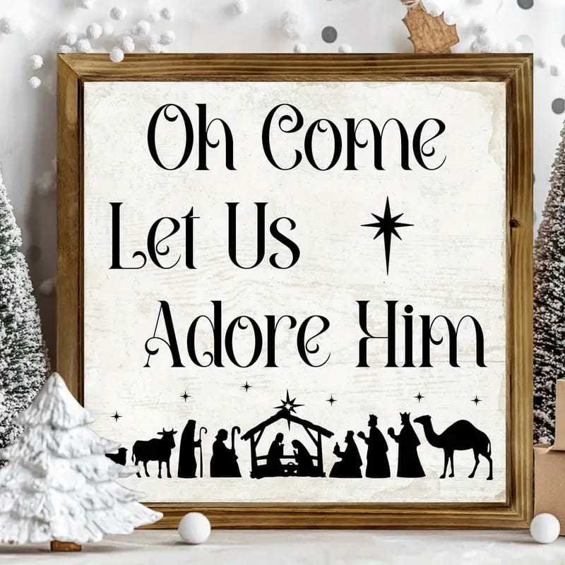 Christiandiscipleshop Classic Style Oh Come Let Us Adore Him Nativity Scene Wooden Sign Ornaments