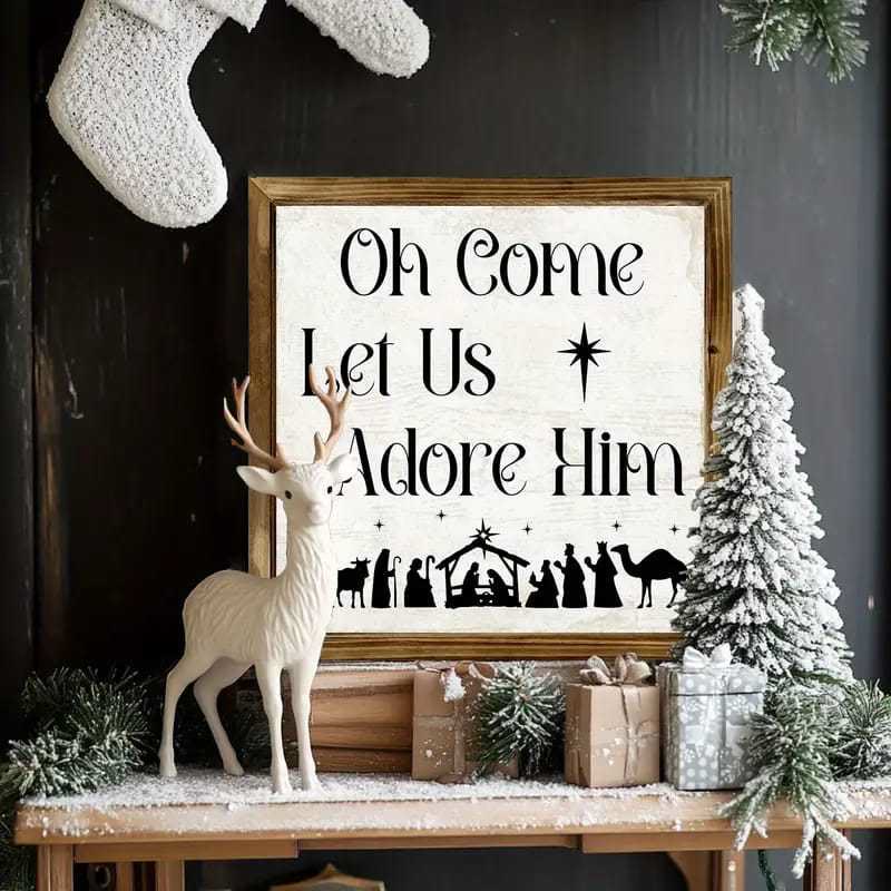 Christiandiscipleshop Classic Style Oh Come Let Us Adore Him Nativity Scene Wooden Sign Ornaments