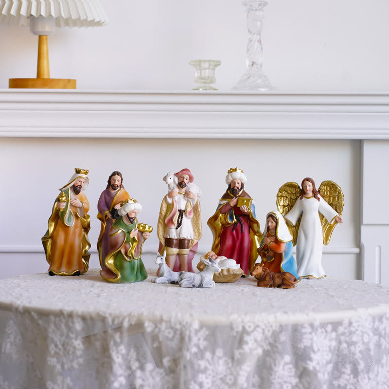 Christiandiscipleshop Classic Style Holy Night Nativity Scene Resin Figurine Desktop Ornaments Set