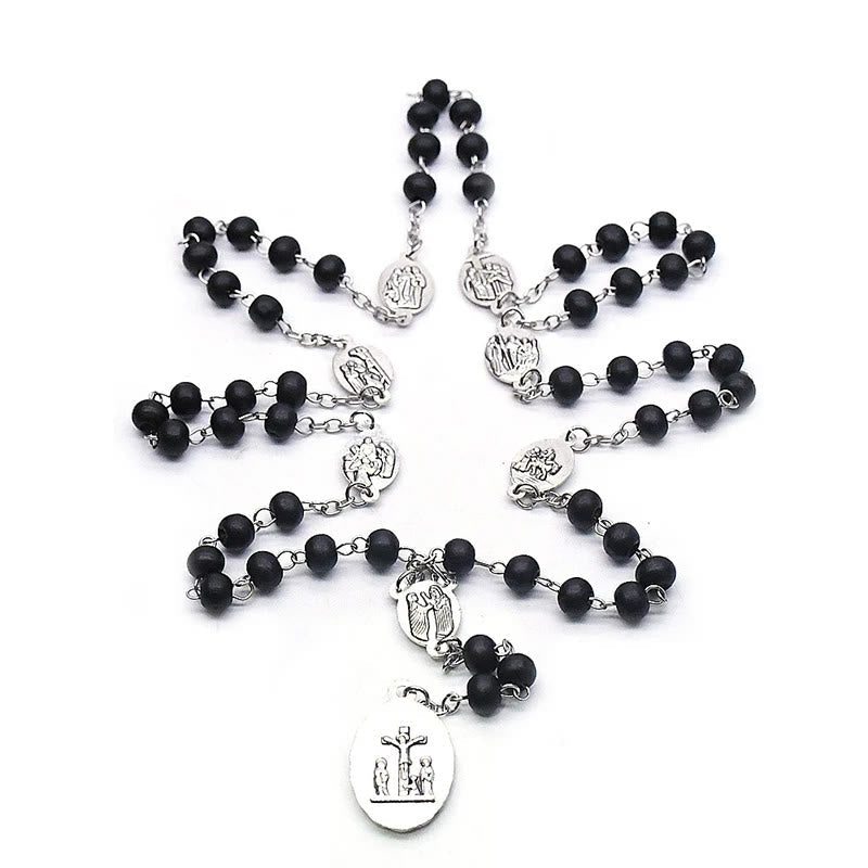 Christiandiscipleshop Our Lady of Sorrows of 6 mm Round Black Acrylic Alloy Chain 7 Sorrows Rosary