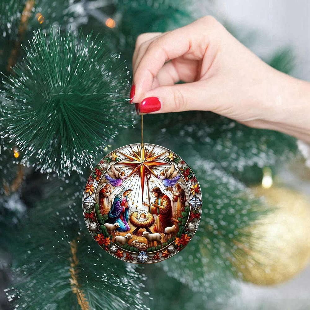 christiandiscipleshop Stained Glass Styles Colorful Nativity Hanging Ornaments B