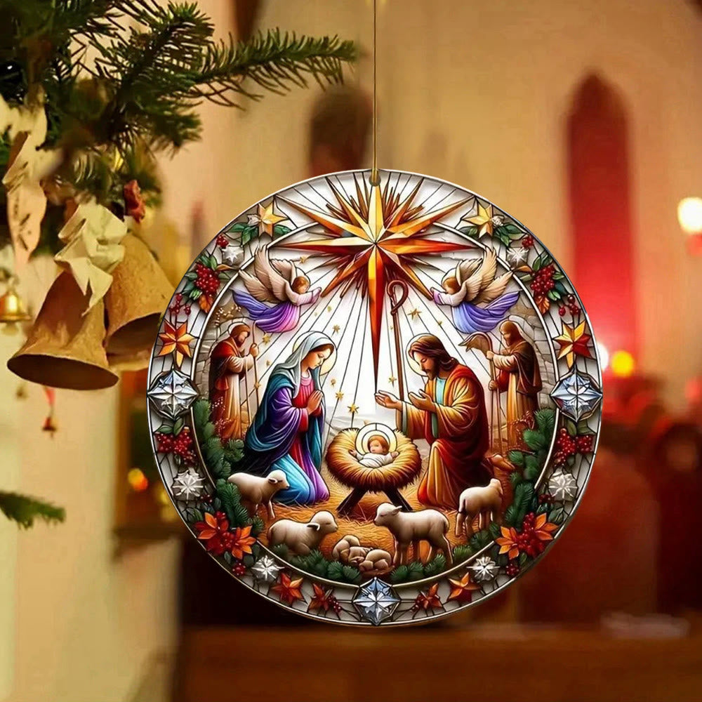 christiandiscipleshop Stained Glass Styles Colorful Nativity Hanging Ornaments B